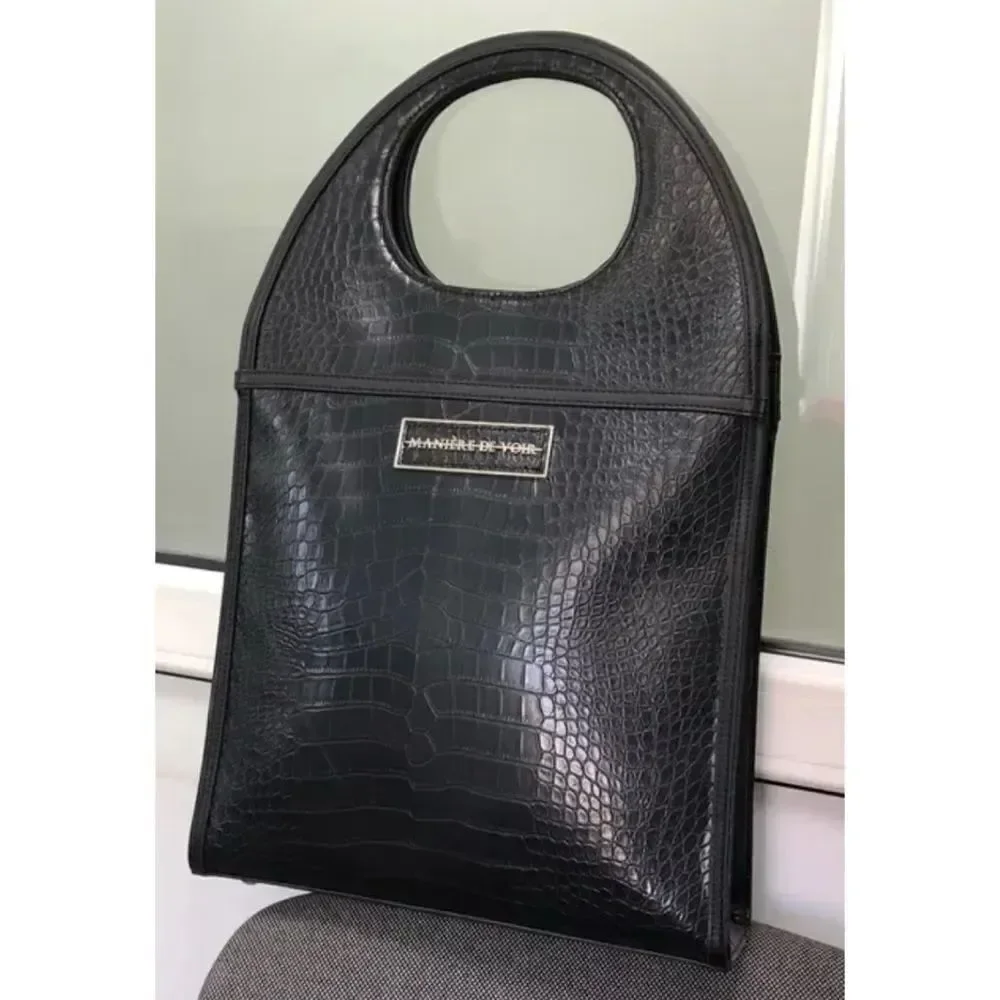 Rare Manière De Voir Vegan Leather  Black Crocodile Everything Purse